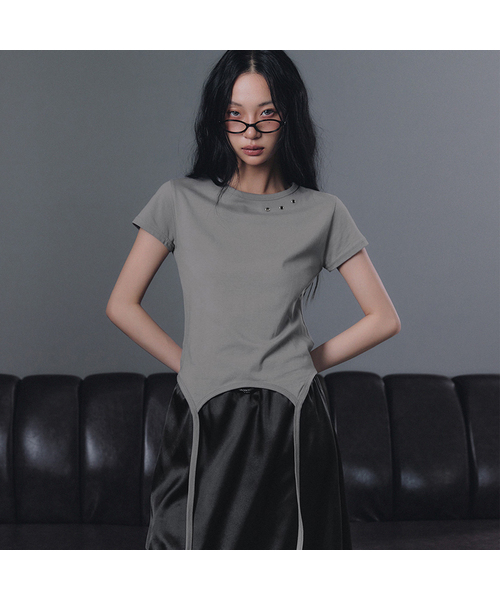 GROWHIDE(グロウハイド)の「ズエルアイレットストラップスリット半袖Tシャツ_グレー(Tシャツ/カットソー・レディース・グレー・FREE)」の1枚目の写真