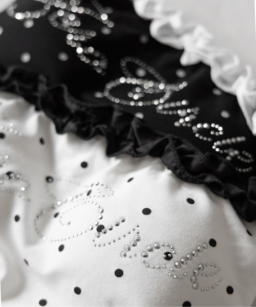 me+em select（ミームセレクト）の「【 ２color 】ラインストーンドットフリルベアトップス ／ Rhinestone dot frill bare tops（チューブトップ・レディース・ホワイト/ブラック・FREE）」の3枚目の写真