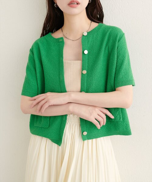 natural couture(ナチュラルクチュール)の「ループヤーンメランジ半袖カーデ(カーディガン/ボレロ・レディース・ネイビー/グリーン/ブラック系その他/オフホワイト・FREE)」の3枚目の写真