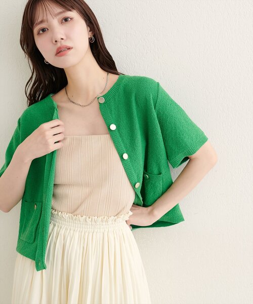 natural couture(ナチュラルクチュール)の「ループヤーンメランジ半袖カーデ(カーディガン/ボレロ・レディース・ネイビー/グリーン/ブラック系その他/オフホワイト・FREE)」の12枚目の写真
