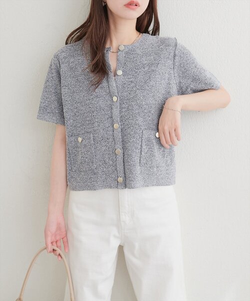 natural couture(ナチュラルクチュール)の「ループヤーンメランジ半袖カーデ(カーディガン/ボレロ・レディース・ネイビー/グリーン/ブラック系その他/オフホワイト・FREE)」の16枚目の写真