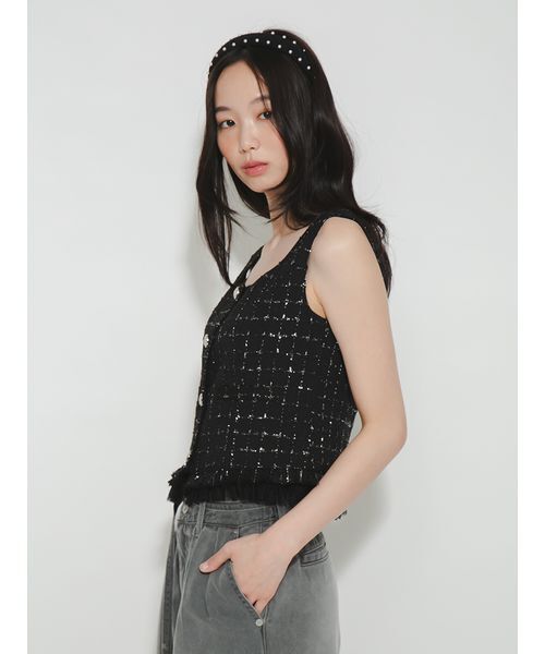 FURFUR(ファーファー)の「ファンシーツイードコンパクトベスト(ベスト・レディース・ブラック/アイボリー/ピンク・F)」の10枚目の写真