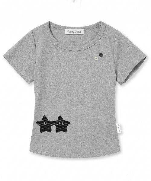 FUZZY SCAN(ファジスキャン)の「ボタンホールドハンドスタースリム半袖メランジ(Tシャツ/カットソー・レディース・ライトグレー・ONE SIZE)」の4枚目の写真