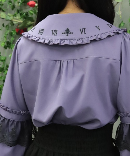 NIBBLE POISON（ニブルポイズン）の「時計刺繍フリル袖ブラウス（シャツ/ブラウス・レディース・ホワイト/ブラック/パープル・MEDIUM）」の10枚目の写真