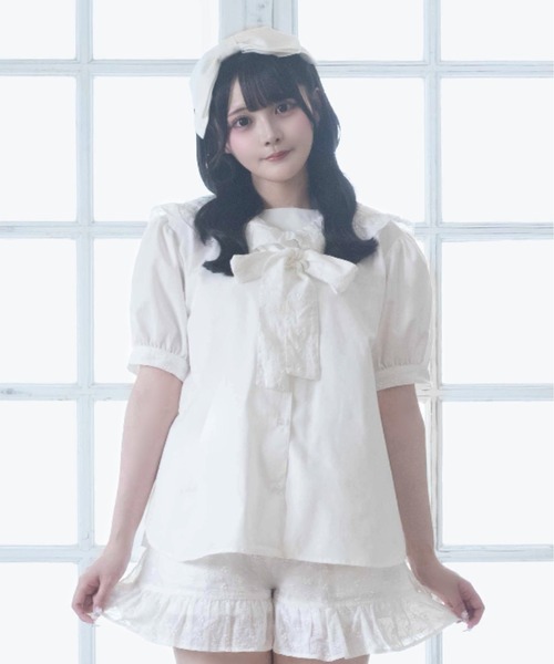 Whinny(ホワイニー)の「Whinny/【2026夏新作♪】メレンゲしゅがーセーラー(シャツ/ブラウス・レディース・ブラック/ホワイト・FREE)」の1枚目の写真