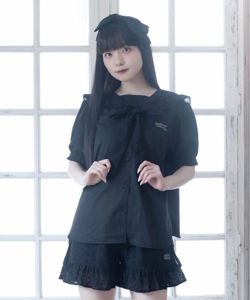 Whinny(ホワイニー)の「Whinny/【2026夏新作♪】メレンゲしゅがーセーラー(シャツ/ブラウス・レディース・ブラック/ホワイト・FREE)」の2枚目の写真