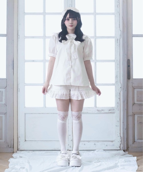 Whinny(ホワイニー)の「Whinny/【2026夏新作♪】メレンゲしゅがーセーラー(シャツ/ブラウス・レディース・ブラック/ホワイト・FREE)」の3枚目の写真