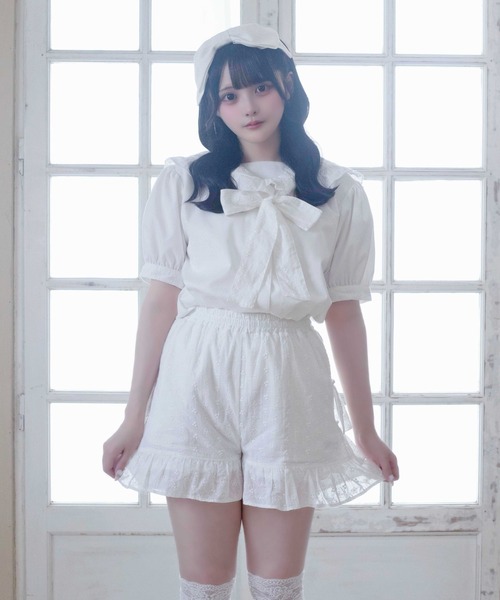 Whinny(ホワイニー)の「Whinny/【2026夏新作♪】メレンゲしゅがーセーラー(シャツ/ブラウス・レディース・ブラック/ホワイト・FREE)」の4枚目の写真