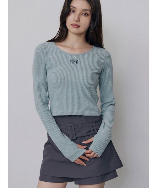 MURUA（ムルーア）の「テレコブラッシュトップス　秋服（Tシャツ/カットソー・レディース・ブラック/パープル/ブルー・FREE）」の2枚目の写真