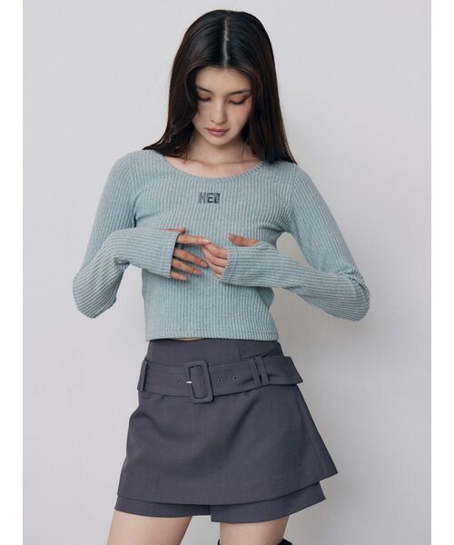 MURUA（ムルーア）の「テレコブラッシュトップス　秋服（Tシャツ/カットソー・レディース・ブラック/パープル/ブルー・FREE）」の5枚目の写真