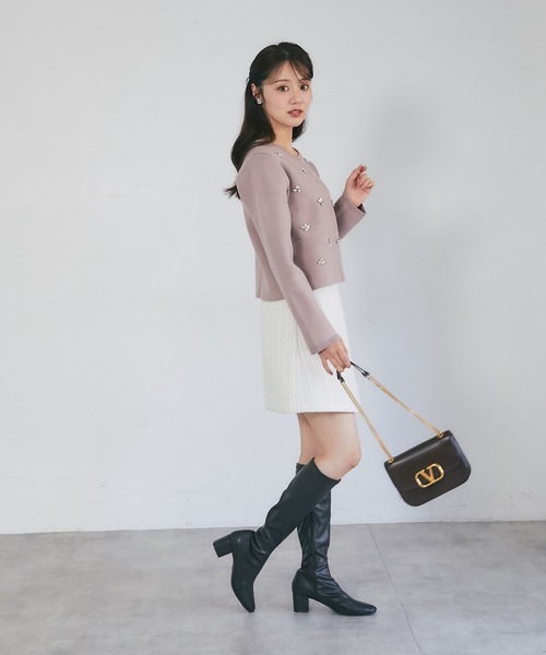 tocco closet(トッコ クローゼット)の「ビジュー飾り釦ラップツイードミニスカート(スカート・レディース・アイボリー/ピンクベージュ・M)」の17枚目の写真
