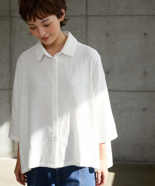 Sew loop(ソーループ)の「ドット柄ダブルガーゼ・7分袖コットンブラウス(シャツ/ブラウス・レディース・ホワイト・FREE)」の1枚目の写真