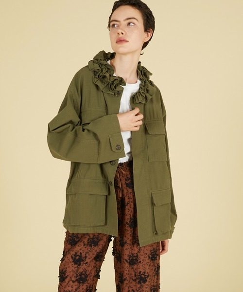 crinkle crinkle crinkle(クリンクルクリンクルクリンクル)の「【 crinkle crinkle crinkle 】 frill collar military jacket / フリルカラーミリタリージャケット(ミリタリージャケット・レディース・ブラック/カーキ・X-LARGE)」の12枚目の写真