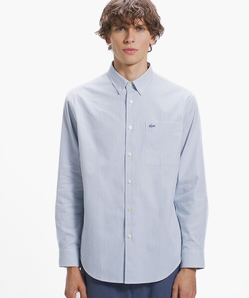 LACOSTE(ラコステ)の「イージーケア加工 ロンドンストライプ ストレッチボタンダウン長袖シャツ(シャツ/ブラウス・メンズ・ライトブルー/ライトグレー・39/38/40/41)」の1枚目の写真