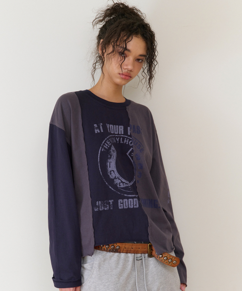 THEVINYLHOUSE(ザバイニルハウス)の「BLOCK UNBALANCE LS TEE(W) NAVY(Tシャツ/カットソー・レディース・その他・FREE)」の2枚目の写真