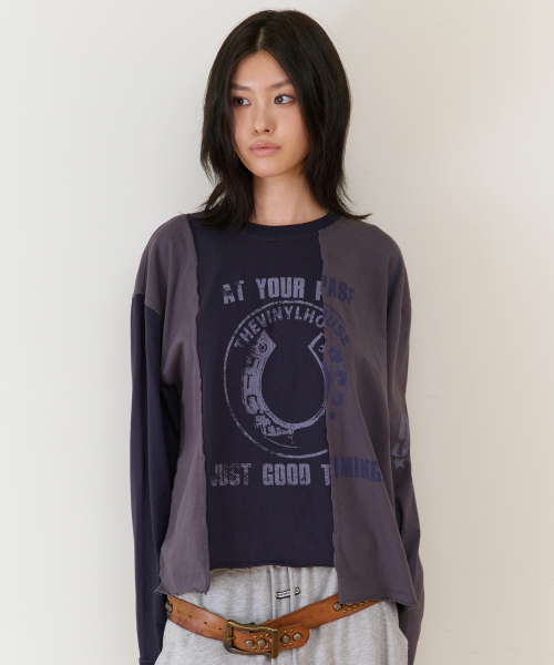 THEVINYLHOUSE(ザバイニルハウス)の「BLOCK UNBALANCE LS TEE(W) NAVY(Tシャツ/カットソー・レディース・その他・FREE)」の3枚目の写真