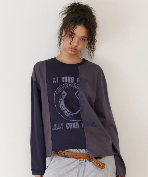 THEVINYLHOUSE(ザバイニルハウス)の「BLOCK UNBALANCE LS TEE(W) NAVY(Tシャツ/カットソー・レディース・その他・FREE)」の4枚目の写真
