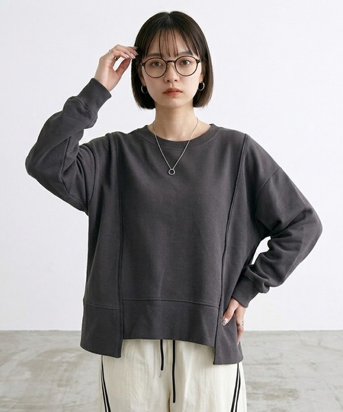 CRB(シーアールビー)の「バックジップ付デザイントップス(Tシャツ/カットソー・レディース・ブラック/オフホワイト/チャコール・F)」の4枚目の写真