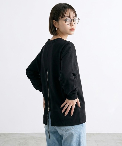 CRB(シーアールビー)の「バックジップ付デザイントップス(Tシャツ/カットソー・レディース・ブラック/オフホワイト/チャコール・F)」の9枚目の写真