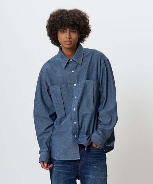 NOUN(ノウン)の「グレインシャツ (ウォッシュドインディゴ)(シャツ/ブラウス・メンズ・インディゴブルー・MEDIUM/LARGE)」の2枚目の写真