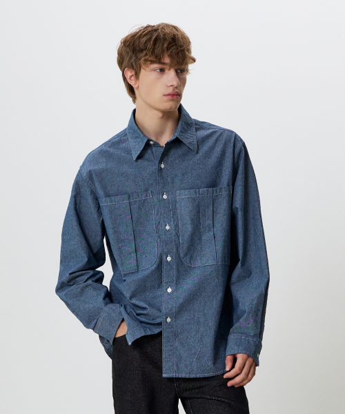 NOUN(ノウン)の「グレインシャツ (ウォッシュドインディゴ)(シャツ/ブラウス・メンズ・インディゴブルー・MEDIUM/LARGE)」の5枚目の写真