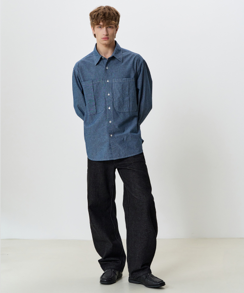 NOUN(ノウン)の「グレインシャツ (ウォッシュドインディゴ)(シャツ/ブラウス・メンズ・インディゴブルー・MEDIUM/LARGE)」の6枚目の写真