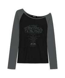 ステイ ワンショルダーラグラン長袖トップス (GRAY BLACK)