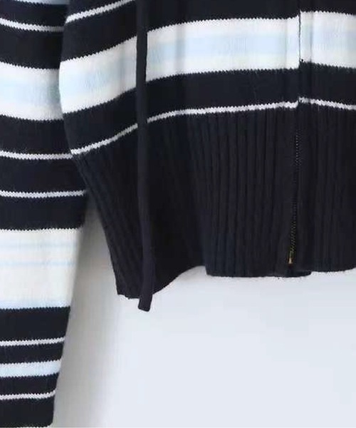 LA POMME petit(ラポミ・プチ)の「Striped Hooded Cardigan 2 Items Set Up/ボーダー柄フード付きカーディガン2点セット(セットアップ・レディース・ブラウン/ブルー・SMALL/MEDIUM)」の4枚目の写真