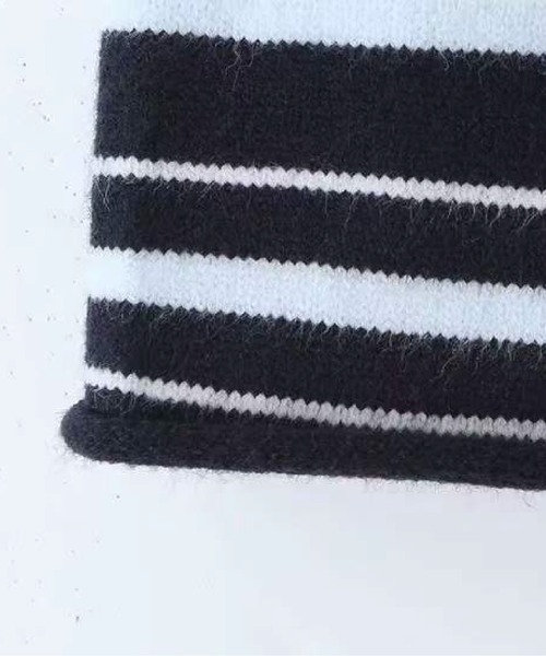 LA POMME petit(ラポミ・プチ)の「Striped Hooded Cardigan 2 Items Set Up/ボーダー柄フード付きカーディガン2点セット(セットアップ・レディース・ブラウン/ブルー・SMALL/MEDIUM)」の6枚目の写真