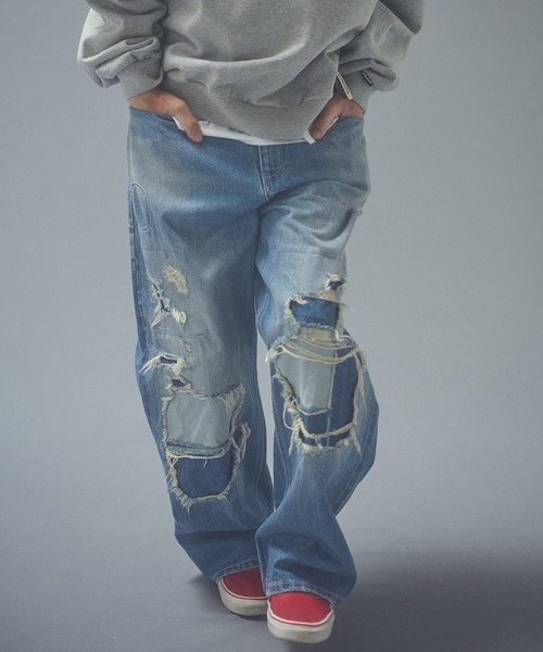 ADAM PATEK(アダムパテック)の「mp15540-repaired trace selvedge washed denim デニムパンツ(AP2628008)(デニムパンツ・メンズ・ホワイト/ブルー・1/2/3)」の3枚目の写真