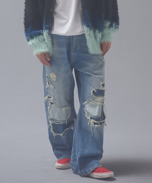 ADAM PATEK(アダムパテック)の「mp15540-repaired trace selvedge washed denim デニムパンツ(AP2628008)(デニムパンツ・メンズ・ホワイト/ブルー・1/2/3)」の4枚目の写真