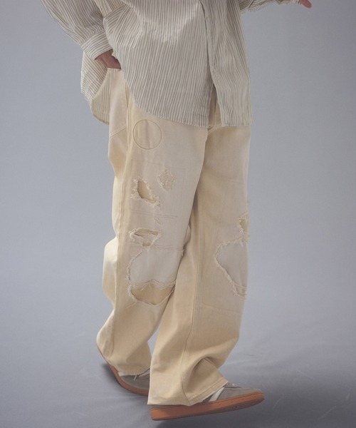 ADAM PATEK(アダムパテック)の「mp15540-repaired trace selvedge washed denim デニムパンツ(AP2628008)(デニムパンツ・メンズ・ホワイト/ブルー・1/2/3)」の10枚目の写真