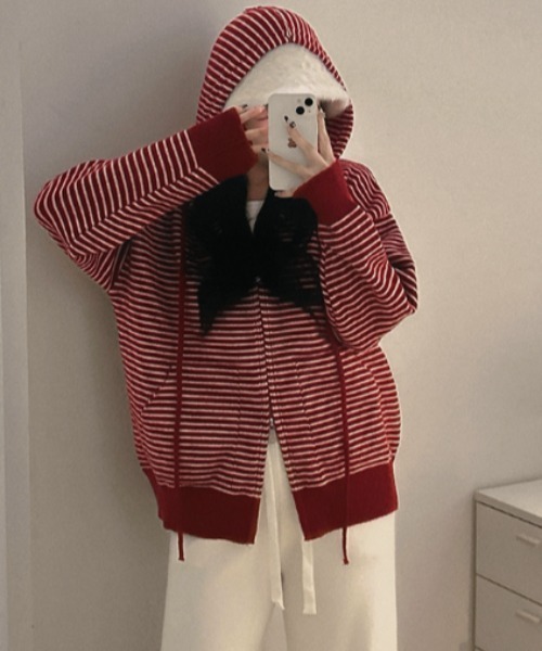 FLINEA(フリネア)の「ボーダー柄ニットカーディガン(カーディガン/ボレロ・レディース・ネイビー/レッド/ブラウン・FREE)」の18枚目の写真
