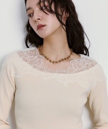 Shoulder lace フロントスリットニット
