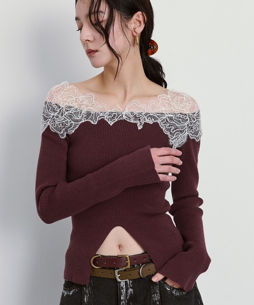 Ezick(エジック)の「Shoulder lace フロントスリットニット(ニット/セーター・レディース・ブラック/アイボリー/ボルドー・FREE)」の18枚目の写真