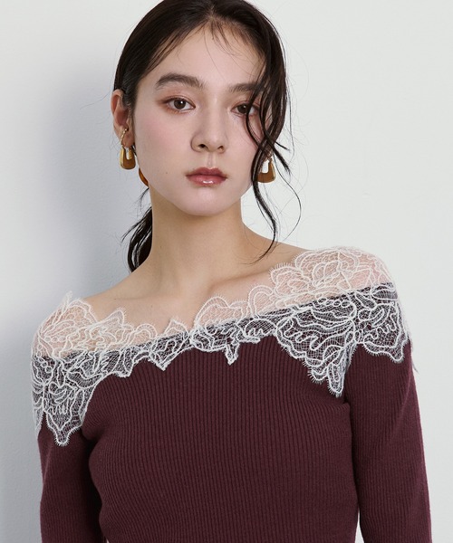 Ezick(エジック)の「Shoulder lace フロントスリットニット(ニット/セーター・レディース・ブラック/アイボリー/ボルドー・FREE)」の17枚目の写真