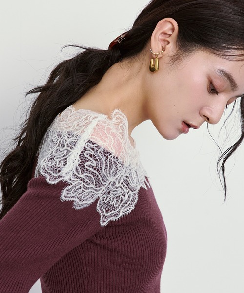 Ezick(エジック)の「Shoulder lace フロントスリットニット(ニット/セーター・レディース・ブラック/アイボリー/ボルドー・FREE)」の16枚目の写真