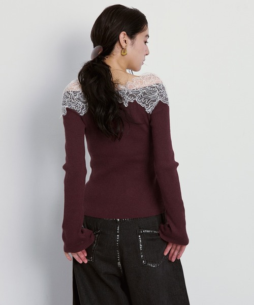 Ezick(エジック)の「Shoulder lace フロントスリットニット(ニット/セーター・レディース・ブラック/アイボリー/ボルドー・FREE)」の21枚目の写真