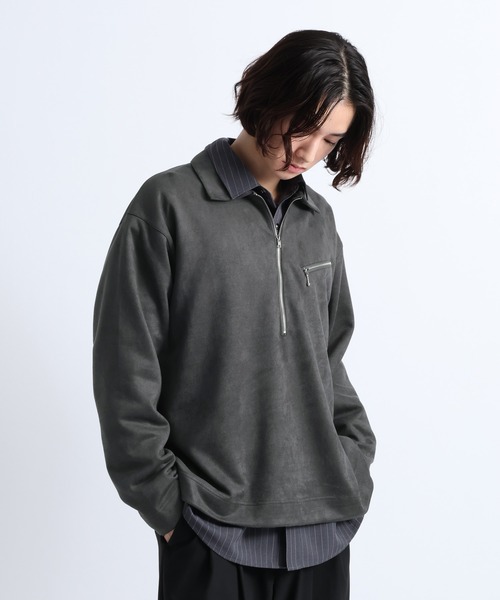 RAGEBLUE(レイジブルー)の「CROPPED SUEDE HALF-ZIP PULLOVER/クロップドスウェードハーフジッププルオーバー(Tシャツ/カットソー・メンズ・オフホワイト/ブラック/グレー・LARGE/MEDIUM)」の3枚目の写真