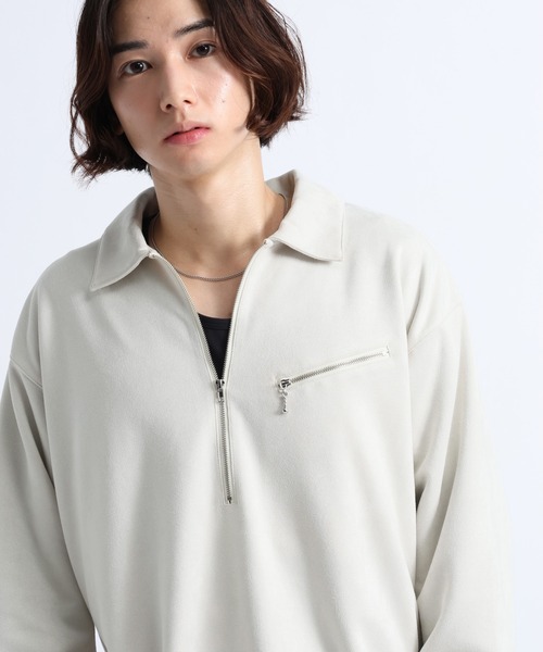 RAGEBLUE(レイジブルー)の「CROPPED SUEDE HALF-ZIP PULLOVER/クロップドスウェードハーフジッププルオーバー(Tシャツ/カットソー・メンズ・オフホワイト/ブラック/グレー・LARGE/MEDIUM)」の2枚目の写真