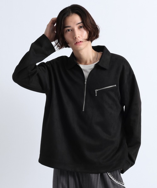 RAGEBLUE(レイジブルー)の「CROPPED SUEDE HALF-ZIP PULLOVER/クロップドスウェードハーフジッププルオーバー(Tシャツ/カットソー・メンズ・オフホワイト/ブラック/グレー・LARGE/MEDIUM)」の1枚目の写真