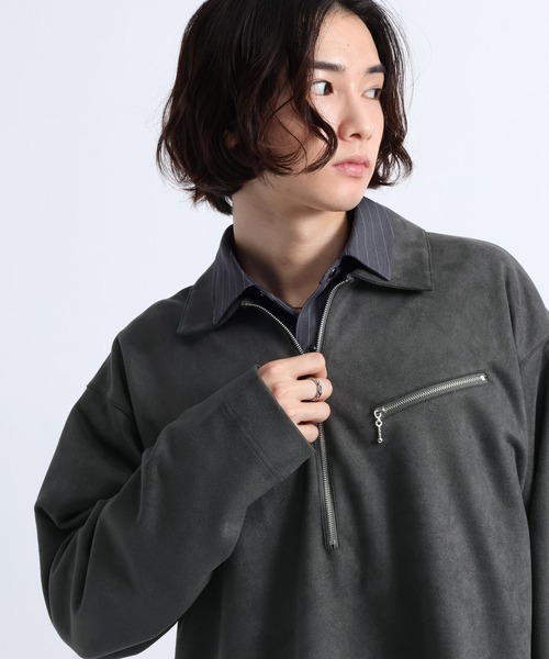 RAGEBLUE(レイジブルー)の「CROPPED SUEDE HALF-ZIP PULLOVER/クロップドスウェードハーフジッププルオーバー(Tシャツ/カットソー・メンズ・オフホワイト/ブラック/グレー・LARGE/MEDIUM)」の4枚目の写真