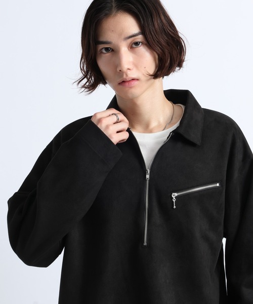 RAGEBLUE(レイジブルー)の「CROPPED SUEDE HALF-ZIP PULLOVER/クロップドスウェードハーフジッププルオーバー(Tシャツ/カットソー・メンズ・オフホワイト/ブラック/グレー・LARGE/MEDIUM)」の12枚目の写真