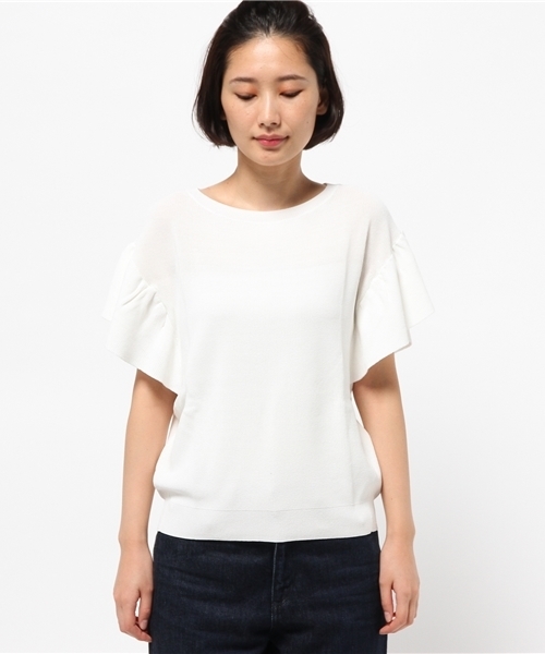 N.（N. Natural Beauty Basic）（エヌエヌナチュラルビューティーベーシック）の「アゼフレアスリーブニット（ニット/セーター・レディース・ネイビー/ホワイト/レッド/ブルー・MEDIUM）」の5枚目の写真