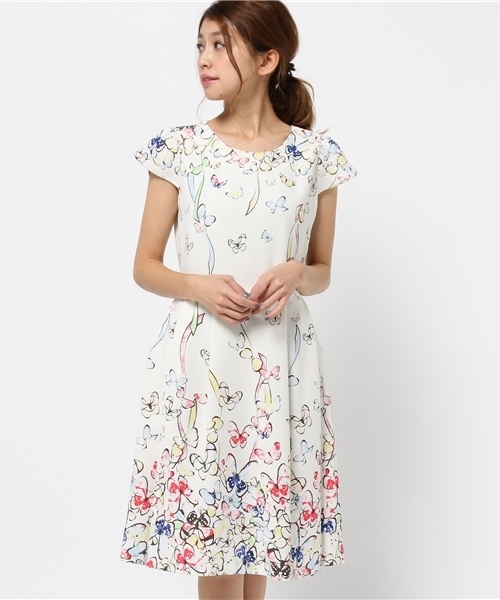Rose Tiara ローズティアラ の 二重織バタフライプリントワンピース ドレス Wear