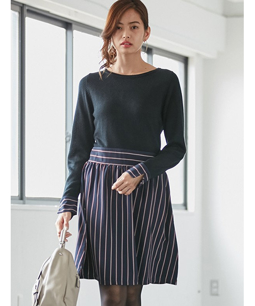 Fabia ファビア の ニットドッキングストライプワンピース ワンピース Wear