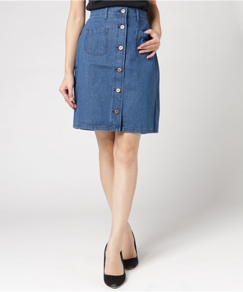 earth music&ecology（アースミュージックアンドエコロジー）の「・フロント釦デニムスカート（デニムスカート・レディース・インディゴブルー/ダークインディゴブルー・M/S）」の14枚目の写真