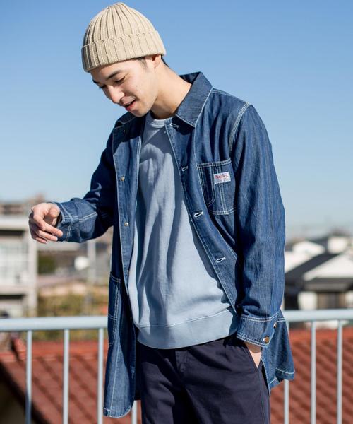 coen（コーエン）の「SMITH(スミス)別注ウォッシュデニムショップコート（ステンカラーコート・メンズ・コバルトブルー・X-LARGE/MEDIUM/LARGE/SMALL）」の5枚目の写真