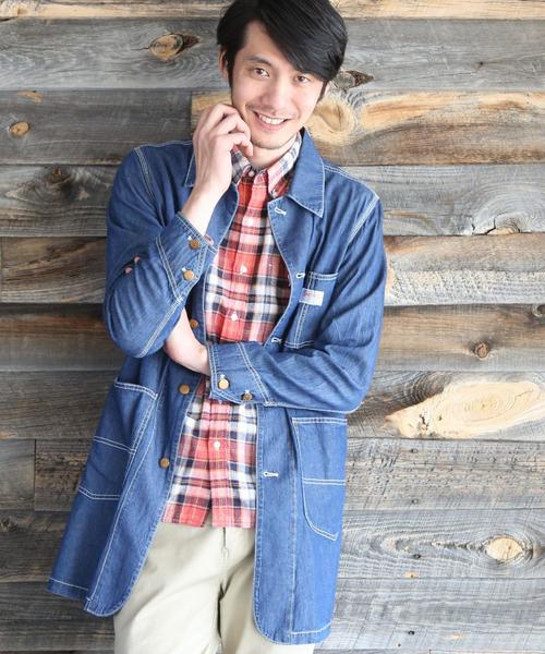 coen（コーエン）の「SMITH(スミス)別注ウォッシュデニムショップコート（ステンカラーコート・メンズ・コバルトブルー・X-LARGE/MEDIUM/LARGE/SMALL）」の4枚目の写真