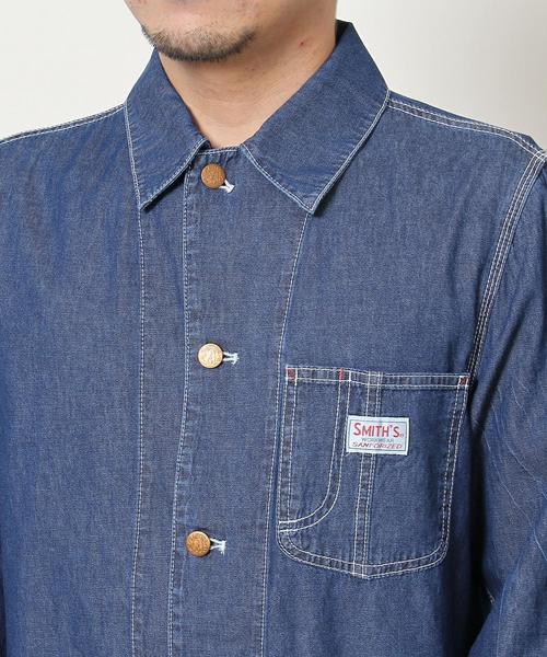 coen（コーエン）の「SMITH(スミス)別注ウォッシュデニムショップコート（ステンカラーコート・メンズ・コバルトブルー・X-LARGE/MEDIUM/LARGE/SMALL）」の7枚目の写真